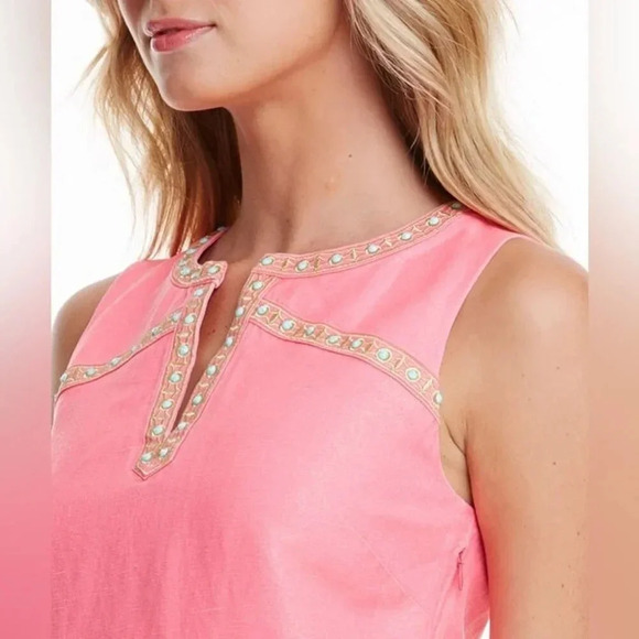 Vineyard Vines Pink Beaded Shimmer Linen Sleeveless Tunic Mini Dress Size 0 - Picture 11 of 11